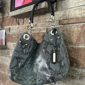 Grey and green Cynthia Rowley bag snake skin